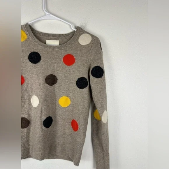 Cynthia Rowley 2 Ply Cashmere Taupe Polka Dot Sweater Soft Woman's Sz XS - Picture 2 of 6